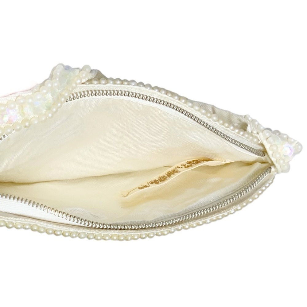 La Regale Vintage Evening Clutch Bag 1960 Pearl Beaded Sparkle Sequin Off White - Picture 6 of 16